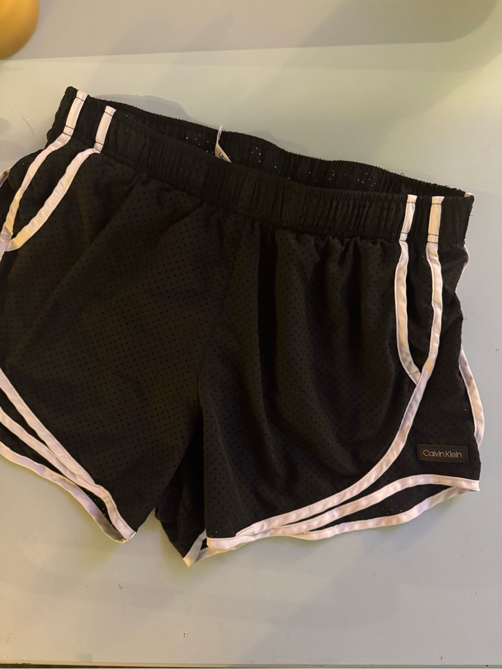 Calvin Klein Black Athletic Shorts with White Piping Size M